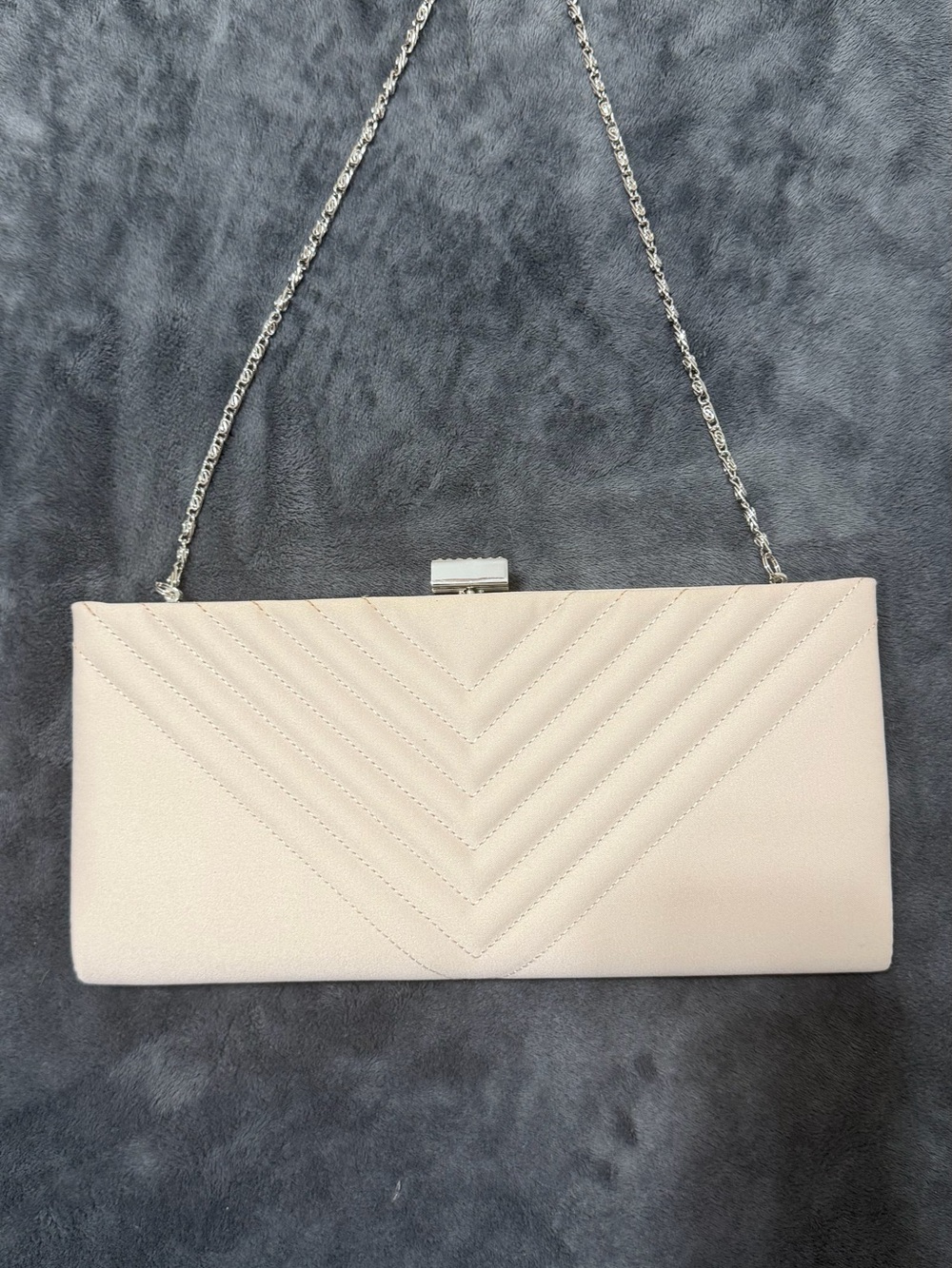 Kate Landry Ivory Quilted Evening Clutch with Chain Strap